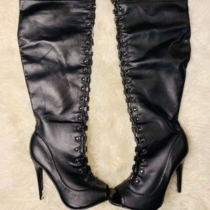 NWOT Black lace Thigh High Lace Boots